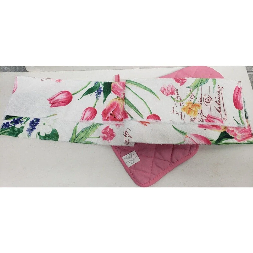 3 pc KITCHEN SET:1POT HOLDER,1OVEN MITT,1MICROFIBER TOWEL,FLOWERS, TULIPS,K&Co
